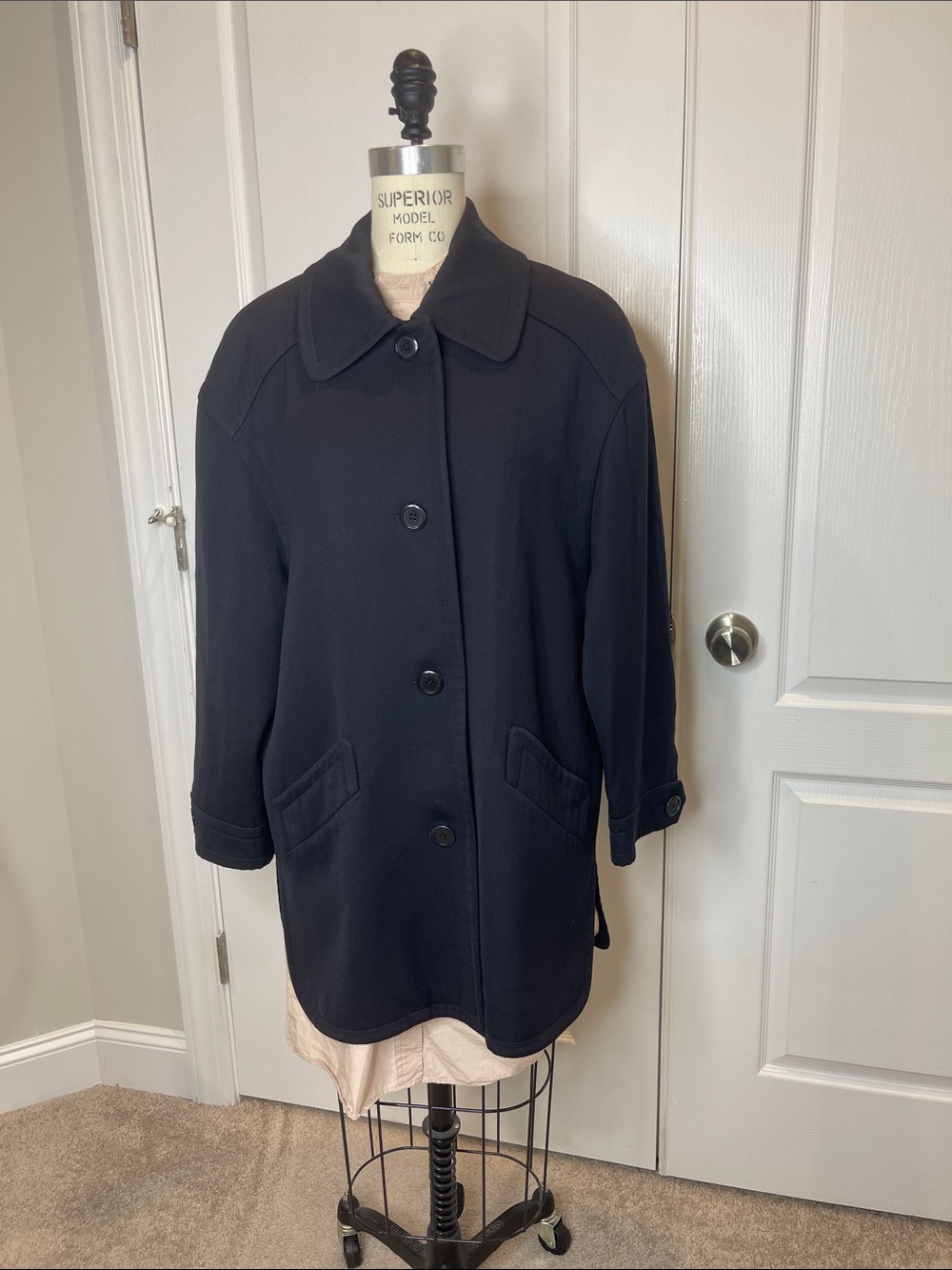 Escada Black Wool Button-Front Pea Coat